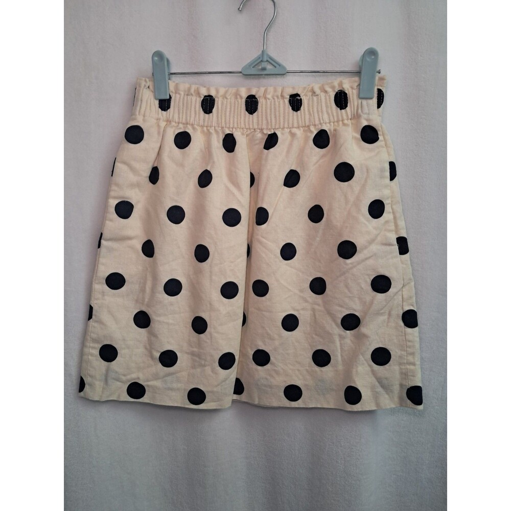 J. Crew Polka Dot Pull On Skirt Elastic Waist Linen Blend Cream Black Size 00